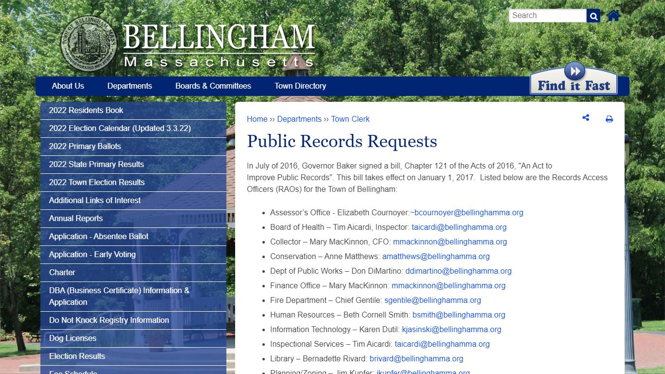 Public Records Requests | Bellingham, MA